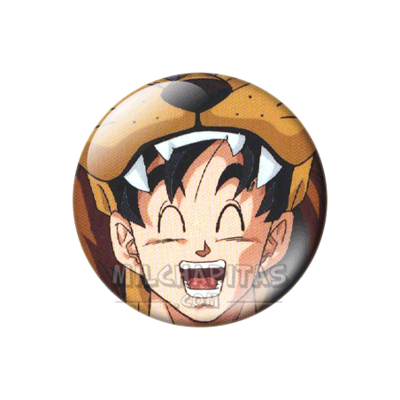 Chapa de Dragon Ball: Goku con un león en la cabeza