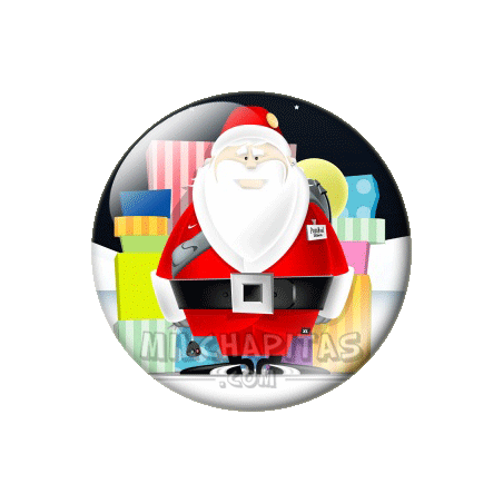 Chapa de Navidad: Papa Noel y montaña de regalos