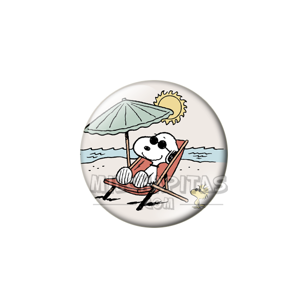 Chapa de Snoopy: Snoopy y Emilio (Woodstock) en la playa