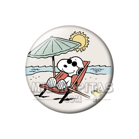 Chapa de Snoopy: Snoopy y Emilio (Woodstock) en la playa