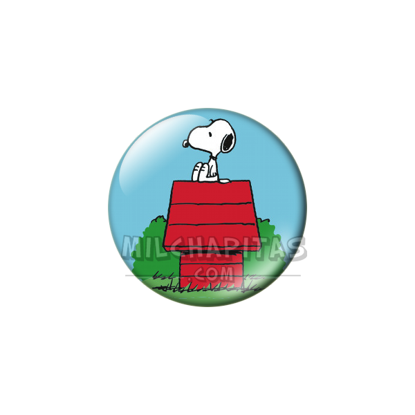 Chapa de Snoopy: Snoopy sentado en su caseta