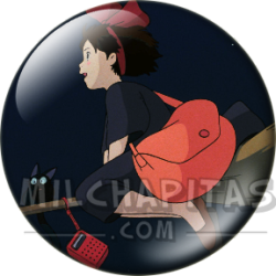 Chapa de Studio Ghibli: Nicky (Kiki) volando con Jiji