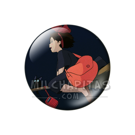Chapa de Studio Ghibli: Nicky (Kiki) volando con Jiji