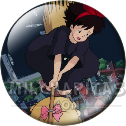 Chapa de Studio Ghibli: Nicky (Kiki) volando sobre la ciudad