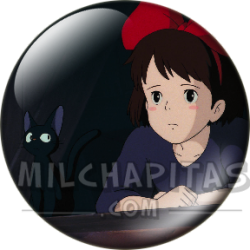 Chapa de Studio Ghibli: Nicky (Kiki) y Jiji en la ventana
