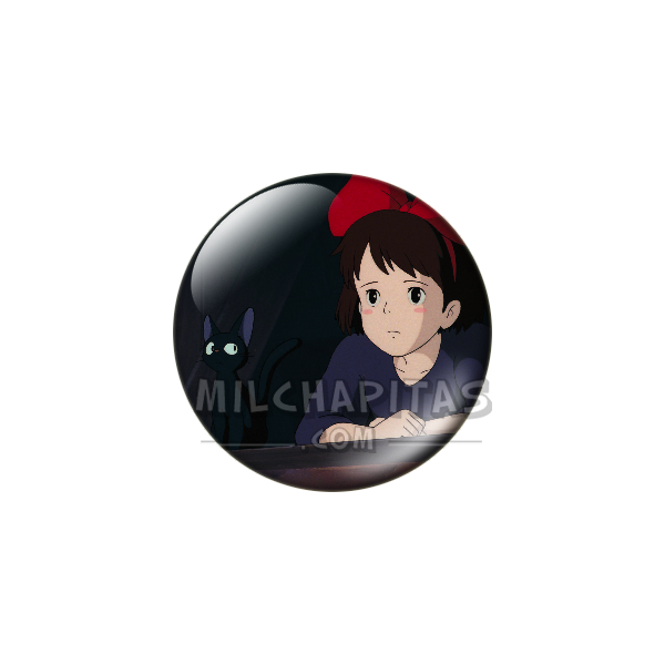 Chapa de Studio Ghibli: Nicky (Kiki) y Jiji en la ventana