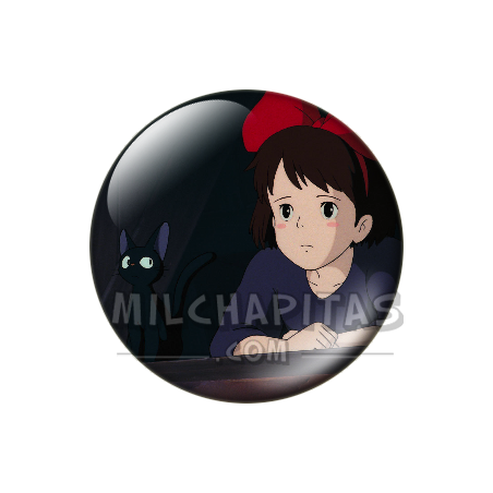 Chapa de Studio Ghibli: Nicky (Kiki) y Jiji en la ventana