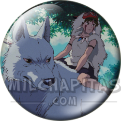 Chapa de Studio Ghibli: San montando a lomos de un lobo