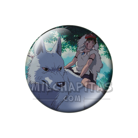 Chapa de Studio Ghibli: San montando a lomos de un lobo