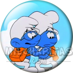 Chapa de Los Pitufos: Pitufo Filósofo y Pitufo Goloso (Abrazados)
