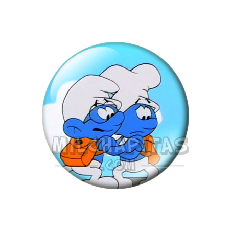 Chapa de Los Pitufos: Pitufo Filósofo y Pitufo Goloso (Abrazados)