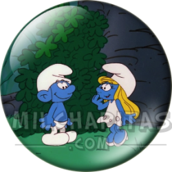 Chapa de Los Pitufos: Pitufo y Pitufina (Junto al Arbusto)