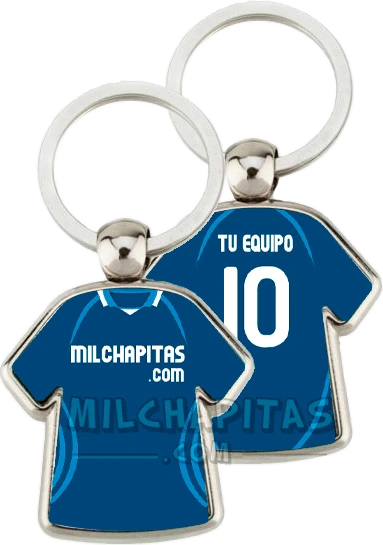 Llavero con forma de camiseta, por delante y por detrás, con el nombre del equipo y el dorsal