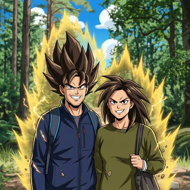 Chapa con una foto convertida con el filtro IA Dragon Ball