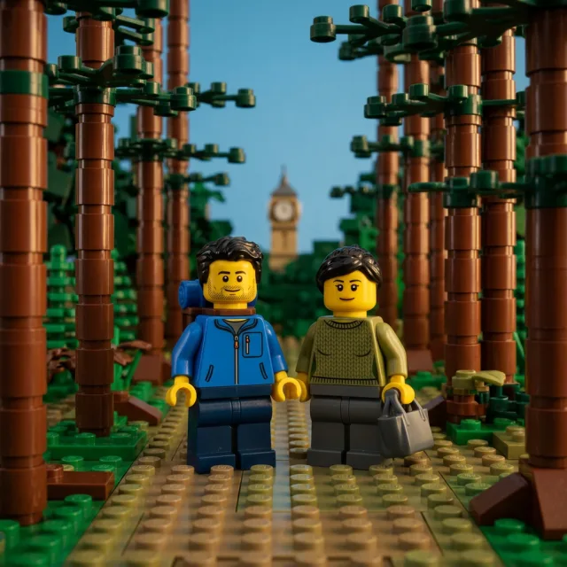 Chapa con una foto convertida con el filtro IA Lego