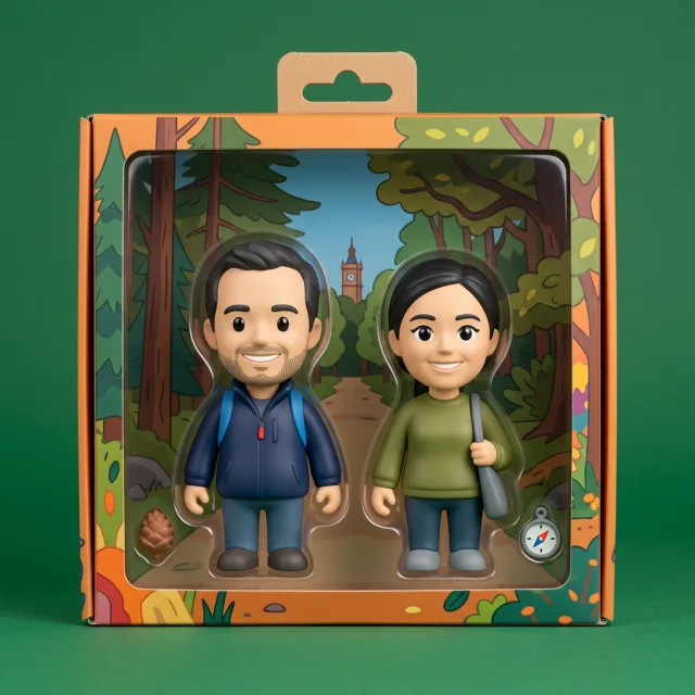 Chapa con una foto convertida con el filtro IA Figura en su caja