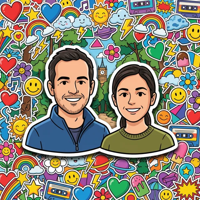 Chapa con una foto convertida con el filtro IA Sticker bomb