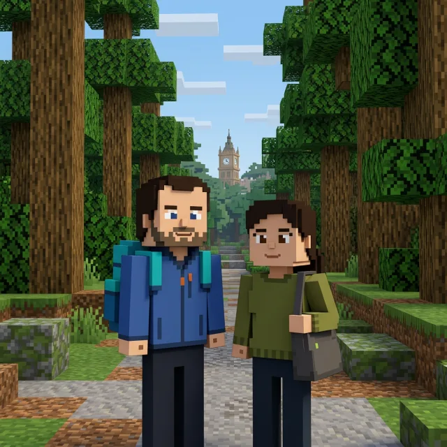 Chapa con una foto convertida con el filtro IA Minecraft